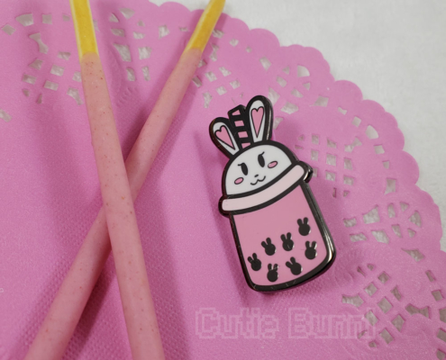 Bunny Boba Enamel Pin w/ Pocky