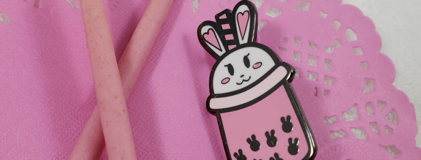 Bunny Boba Enamel Pin w/ Pocky