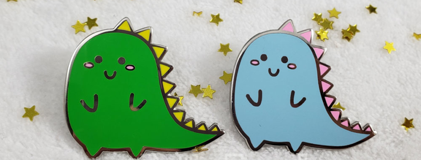 Green & Blue Dino Enamel Pins