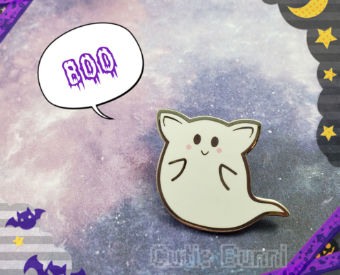Ghost Cat Enamel Pin says Boo